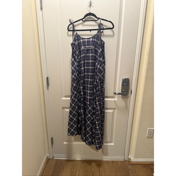 Chan Luu Plaid Maxi Dress Navy Blue Check Tie Strap Boho Summer Casual one size - Picture 3 of 4